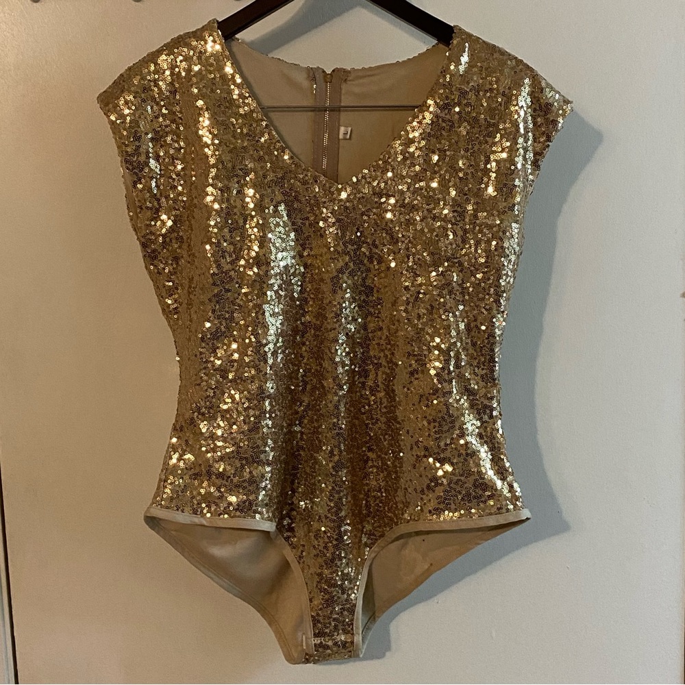 Women’s bodysuit Sz. L gold & sequins